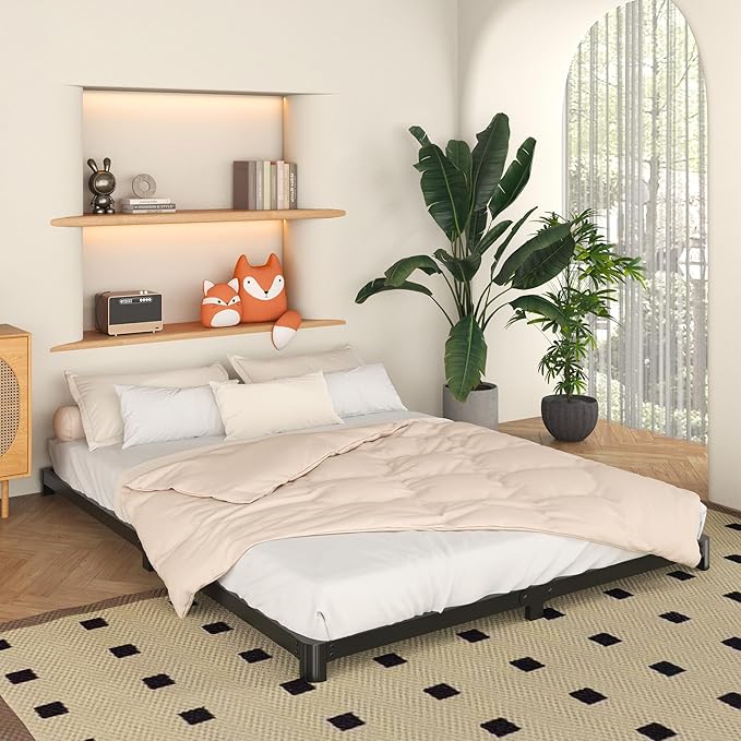 4 Inch Low Profile King Bed Frame with Rounded Corner Legs Heavy Duty Metal King Size Platform Bed Frame No Box Spring Needed, Easy Assembly, Noise Free, Black.