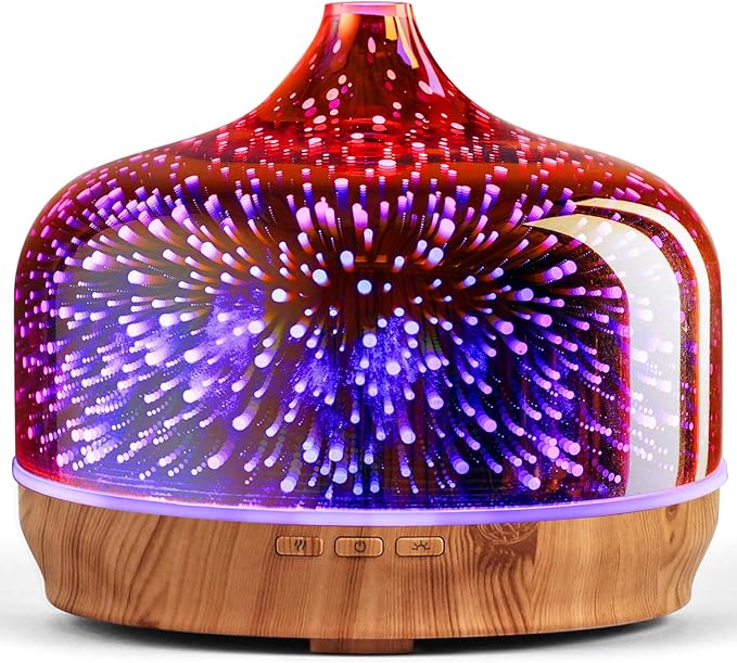 Porseme 500ml Essential Oil Diffuser 3D Glass Aromatherapy Ultrasonic Humidifier - Auto Shut-Off, BPA Free for Home Hotel Yoga SPA Gift