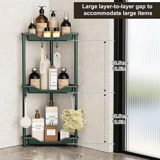 Orimade Rustproof 3 Tier Floor Standing Corner Shower Caddy Organizer, Plastic Metal Splicing Floor Corner Shelf Rack Stands for Bathroom, Dark Green