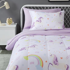 Amazon Basics Microfiber Kid's Bed-in-a-Bag 5 Piece Comforter Bedding Set, Twin, Unicorn Print
