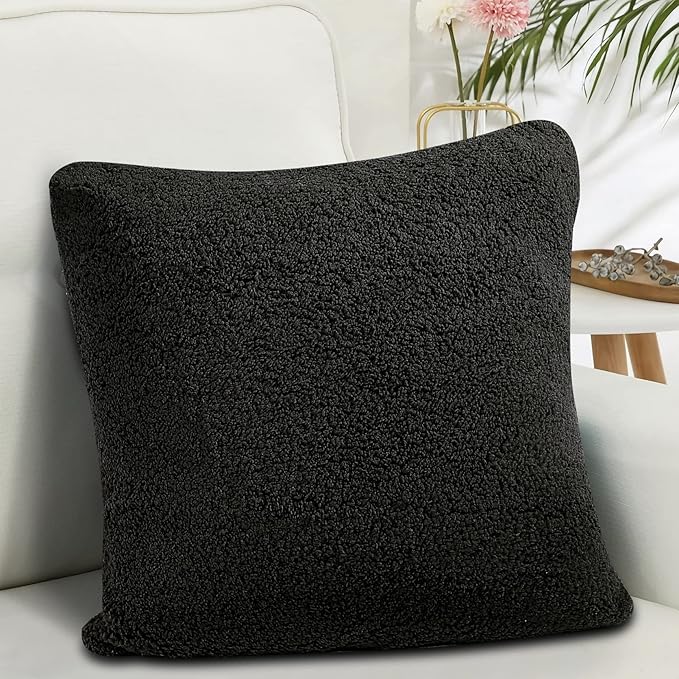 Reafort Ultra Soft Sherpa Euro Sham Pillow Case 26"x26" Replacement with Zipper Closure (Black, 26"x26" Euro Sham)