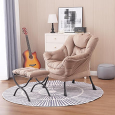 Lazy Chair and Ottoman, Large Accent Lounge Chair with Armrests and a Side Pocket, Modern Leisure Upholstered Sofa Reading Armchair with Footrest for Bedroom, Living Room, Dorm Rooms, Office