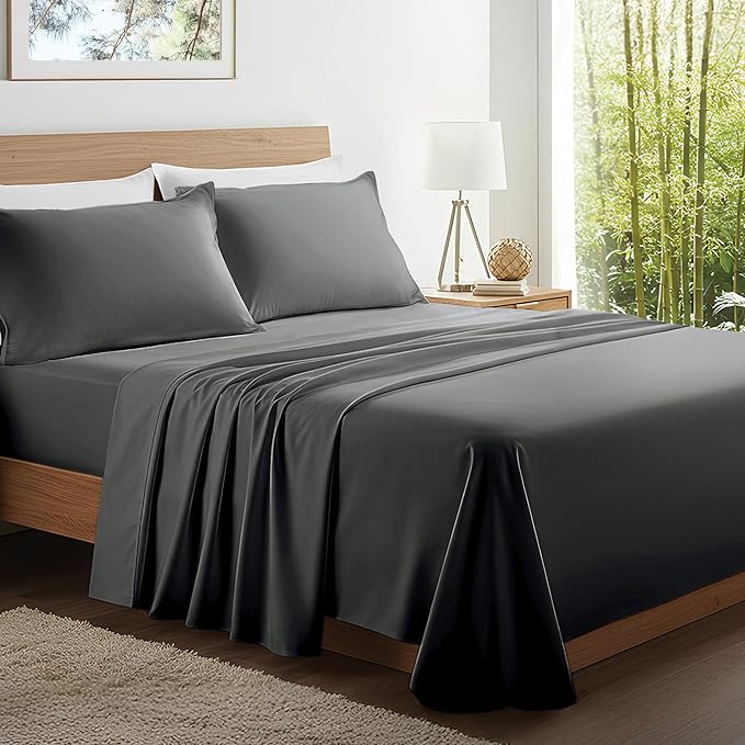 Kickoff Viscose Bamboo Sheets Twin XL Size 3-pc 100% Organic Bamboo Viscose Bed Cooling Sheets Twin XL Size Set Cool Bedding for hot Sleepers Sheet, Flat, Fitted, Pillowcase (Pewter, TXL) KickoffHome