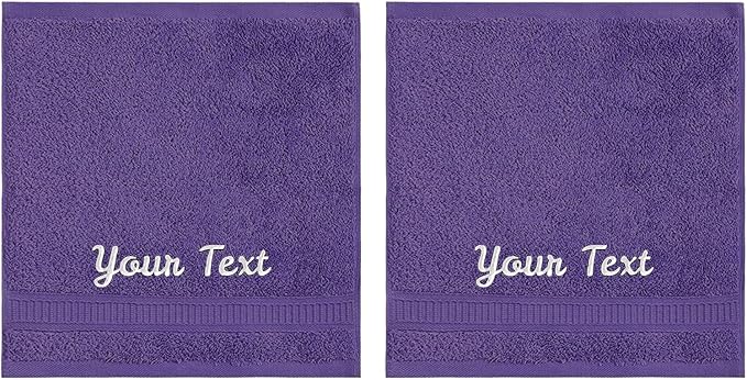 Personalized Towels, Luxury Turkish Genuine Cotton Monogrammed Towel Washcloths for Bathroom, Kitchen, Hotel, Spa, Gym & College Dorm, 2 Pack Washcloth Set for Body & Face, Baby and Adults, Purple
