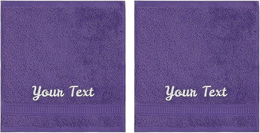 Personalized Towels, Luxury Turkish Genuine Cotton Monogrammed Towel Washcloths for Bathroom, Kitchen, Hotel, Spa, Gym & College Dorm, 2 Pack Washcloth Set for Body & Face, Baby and Adults, Purple