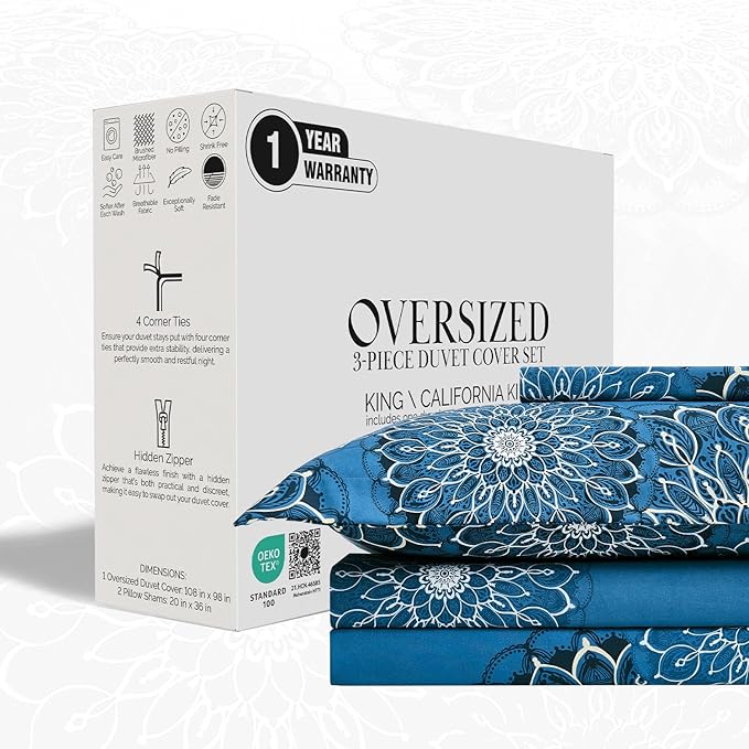 Southshore Fine Living, Inc. Floral Duvet Cover King/California King, Hotel Quality Bedding King Size, Easy Care - 1 King/Cal King Duvet Cover Set with 2 Pillow Shams - Midnight Blue