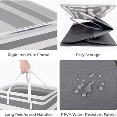 HomeHacks 2 Pack Large Laundry Baskets, Waterproof, Freestanding Laundry Hampers, Collapsible Clothes Hamper with Reinforced Handles in Laundry Room, College Dorm, Bathroom, Bedroom (Grey, 75Lx2)