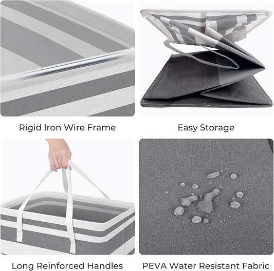 HomeHacks 2 Pack Large Laundry Baskets, Waterproof, Freestanding Laundry Hampers, Collapsible Clothes Hamper with Reinforced Handles in Laundry Room, College Dorm, Bathroom, Bedroom (Grey, 75Lx2)