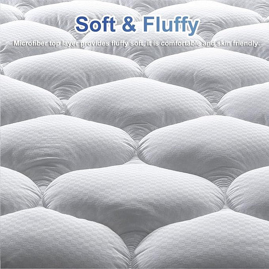 MATBEBY California King Mattress Pad - Cooling Breathable Mattress Topper, Quilted Fitted Mattress Protector, Pillow Top Mattress Cover with 8-21" Deep Pocket, Soft, Machine Washable, White, Cal King