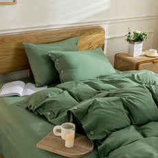 JELLYMONI Cotton Duvet Cover Super Queen Size - Green Comforter Cover with Button 100% Washed Cotton 3PCS Breathable Soft Solid Bedding Set Duvet Cover 98×90in & 2 Pillowcases (NO Comforter)