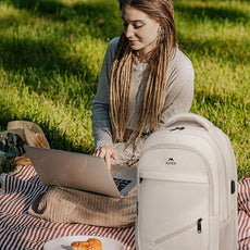 MATEIN Laptop Backpack Women Large Capacity, Travel Backpack TSA Approved with Luggage Strap & USB Port, Water Resistant Teacher College Bookbag Fits 17 Inch Computer, Stylish Beige Work Daypack