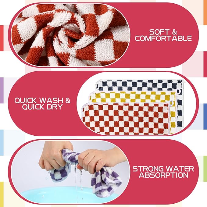 Newwiee 40 Pcs Wash Cloth Bulk Cotton Bath Hand Face Washcloths Soft Quick Drying Towel for Women Bathroom Washing Body Viscose Fiber Multipurpose Fingertip Rags(Gingham,13 x 13 Inch)