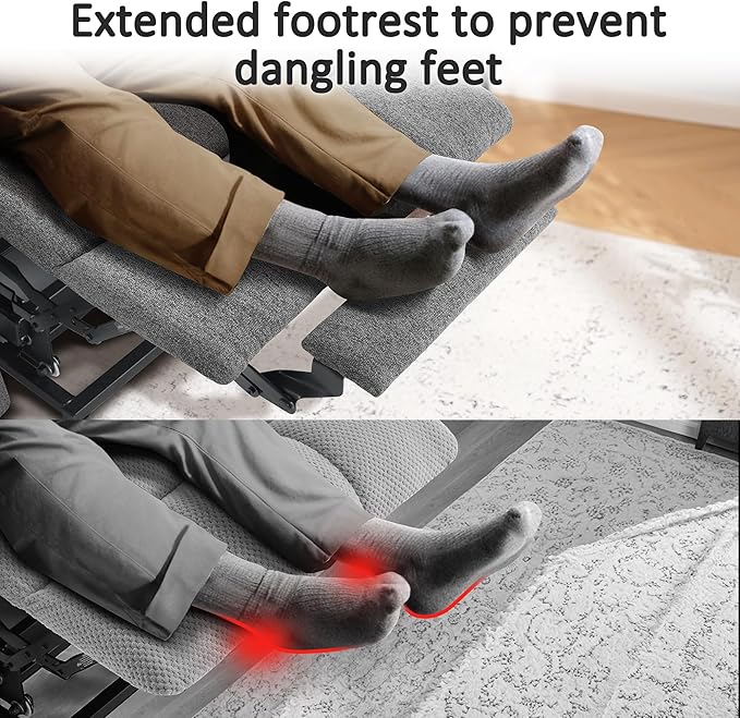 MCombo Power Lift Recliner Chair with Extended Footrest for Elderly People, Fabric 7287/7087 (Dark Gray, Medium)