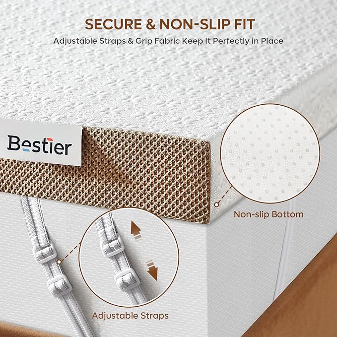 Bestier Memory Foam Mattress Topper - Gel Mattress Topper with Chamomile Collection - Plush Feel - Mattress Pad with Naturally Cooling and Pressure Relieving - Full Size, 4 Inch