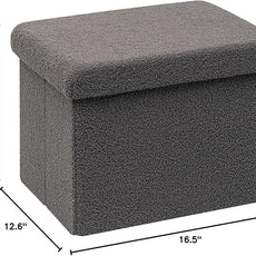 PINPLUS Storage Ottoman Cube Sherpa Ottoman Foot Rest,Small Foldable Portable Boucle Ottomans, Faux Teddy Fur, Grey 16.5