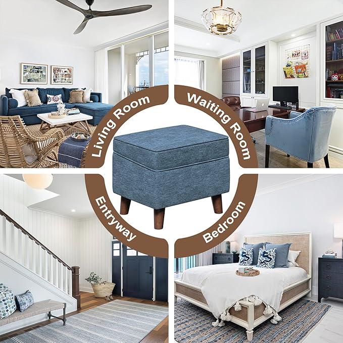 Foot Rest with Adjustable Cover, Storage Ottoman Dorm, Footstool and Sitting Stool, Ottoman Foot Stools for Living Room, Bedroom, Dorm, Blue