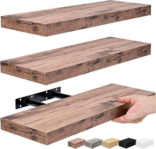 Sorbus Floating Shelves for Kitchen, Bedroom, Bathroom Storage - Wall Mounted, Over Toilet, Hanging Book Shelf for Living Room (Mahogany, 3 Pack)