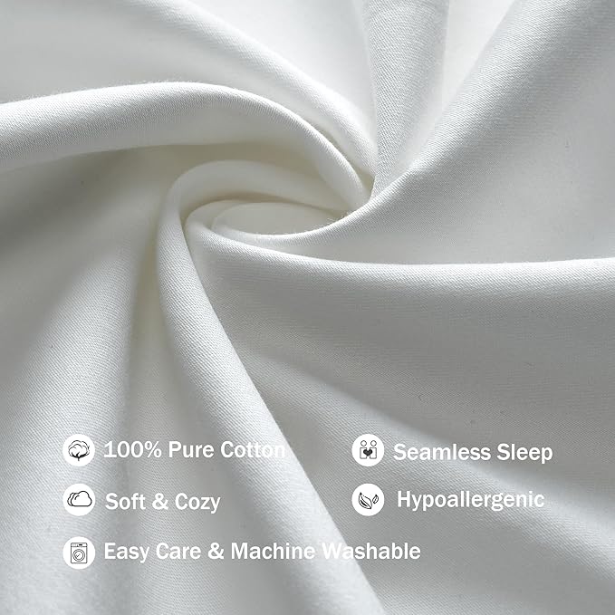 100% Cotton Body Pillow Case Cover with Zipper Wrinkle-Free, 400 Thread Count Super Soft Pillow Case for Body Pillow, Cooling Long Pillow Protector 21" x 54" White