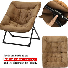 Comfy Saucer Chair for Adults, Soft Faux Fur Bedroom Chair, Accent Dorm Chairs, Flexible Living Room Reading Chairs, Oversized Folding Lounge Seat for Teens, X-Large, Brown