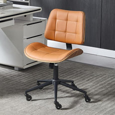 Home Office Desk Chair with Wheels, Adjustable Height Armless Office Chair, PU Leather Mid Back 360° Small Computer Chair, Modern Walnut Chair No Arms for Office, Reading Meeting Room(Brown)