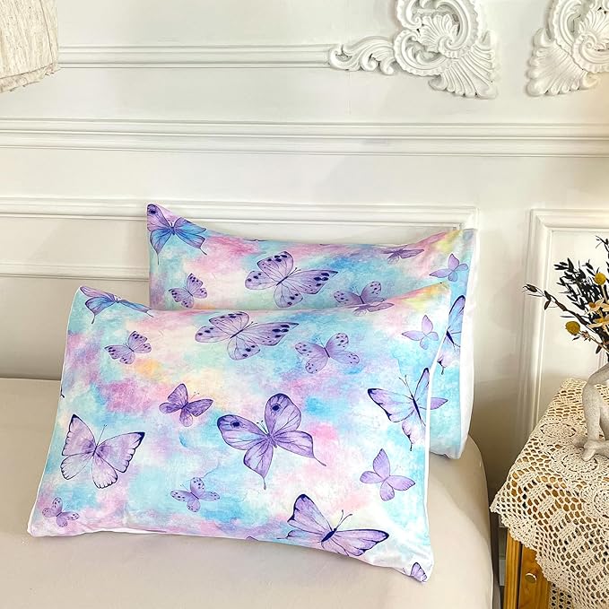 CVHOUSE Butterfly Queen Comforter Set for Girls Teens - 3 Pcs 1 Comforter and 2 Pillowcases with Butterfly Bedspread, Duvet and Quilt