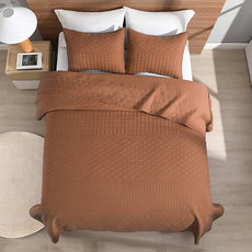 HORIMOTE HOME Burnt Orange Queen Size Quilt Set - Soft Microfiber Bedspread with 2 Shams, Lightweight & All-Season Geometric Coverlet for Cozy Bedding