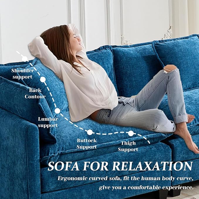 SoarFlash 113.78" Chenille Sectional Sofa, Comfy U Shaped Modular Coush Sofa with Ottoman, Modern 4 Seat Couch Deep Seat Sofa Set for Living Room,Blue