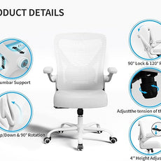 White Office Chair for Big and Tall People - 400lbs Wide Seat Computer Desk Chair Gaming Ergonomic High Back Cushion Lumbar Support with Comfy Mesh Swivel Rolling Home Task Chair