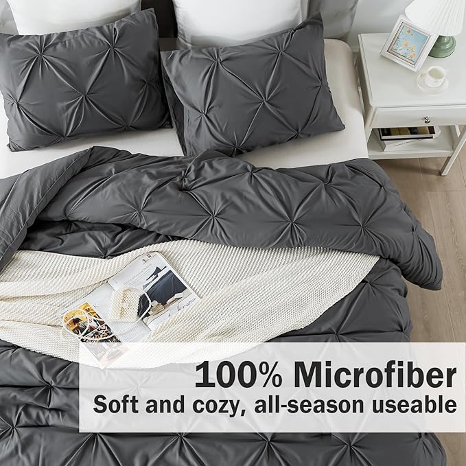 Andency California King Comforter Set Dark Gray (104x96Inch), Pinch Pleat Cal King Comforter Set 3 Pieces, Oversized King Pintuck Bed Comforter, Microfiber Down Alternative Comforter Bedding Set