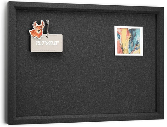 Felt Cork Board Alternative, Felt Bulletin Board 16" x 12" Black Frame with 8 Adhesive Tabs, Pin Board for Home Office, Classroom, Entryway, Kitchen Wall Decor—Black