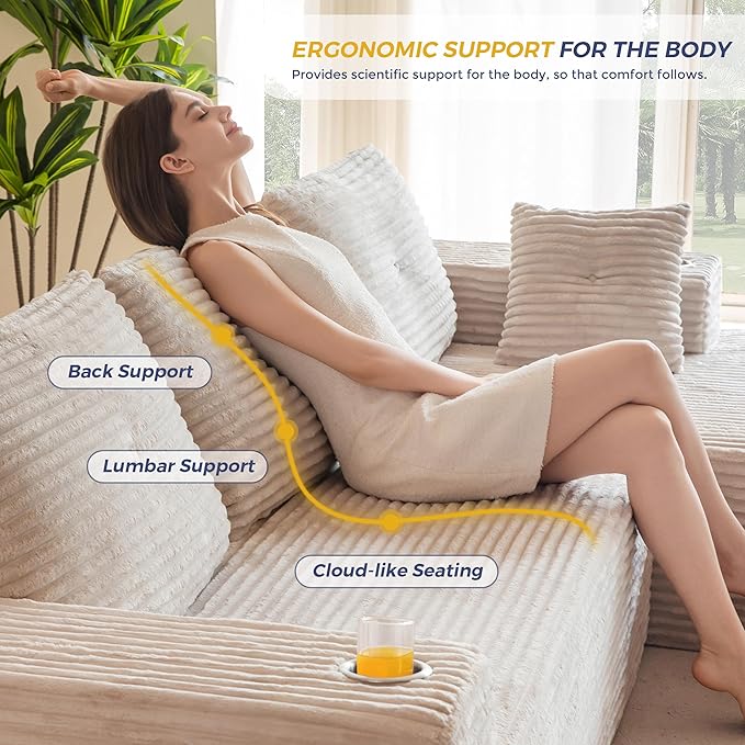 MAXYOYO 104" Modular Sectional Couch with L-Shape Chaise, Modern Boneless Couch for Living Room, Sofa in A Box, Oversized Sofa Sleeper with Deep Seat, No Assembly Required, Grayish Beige