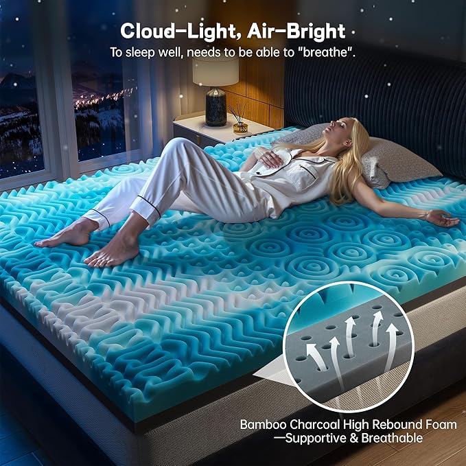 3 Inch Memory Foam Mattress Topper, 7-Zone King Mattress Topper with Cooling Gel, CertiPUR-US Certified for Pressure Relief & Enhanced Sleep Comfort