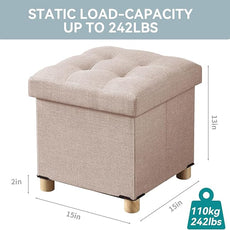 BRIAN & DANY Ottoman with Storage, Small Storage Ottoman for Dorm, Linen Folding Ottoman Foot Stool with Legs for Living Room and Bedroom, 15