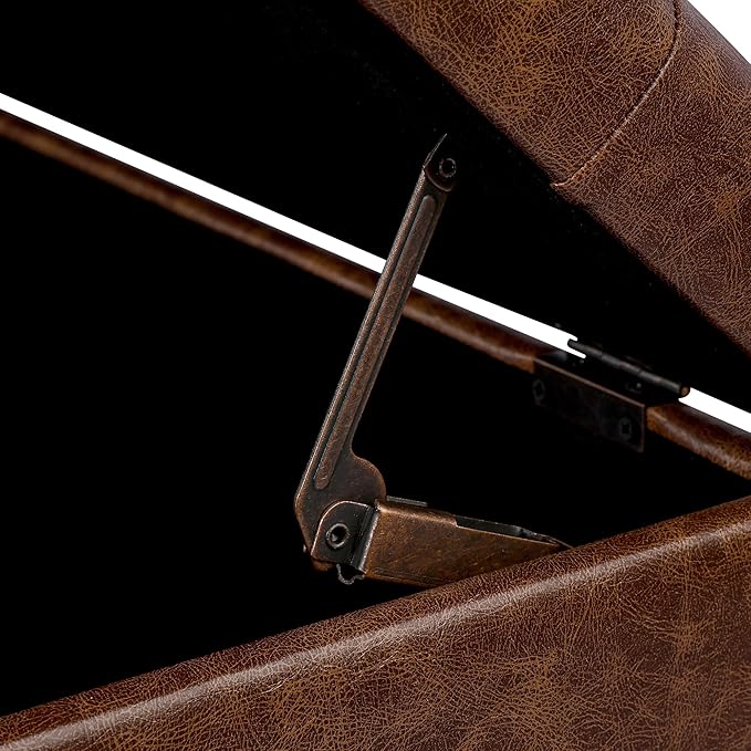 Joveco Storage Ottoman Bench, 33 Inches Faux Leather Rectangle Tufted Foot Stool for End Foot of Bed, Bedroom, Living Room, Walnut