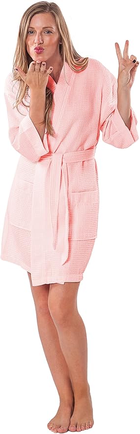 Turquaz Lightweight Short Robes For Women Waffle Kimono Bathrobe - Soft, Fast-Drying, Long-Lasting Cotton Blend