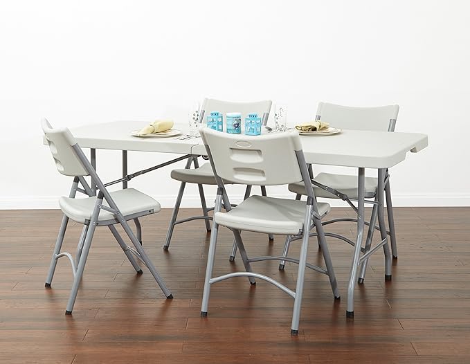 Office Star Resin Furniture for Indoor or Outdoor Use, 4-Piece Set, Curved Seat Folding Chairs Light Gray