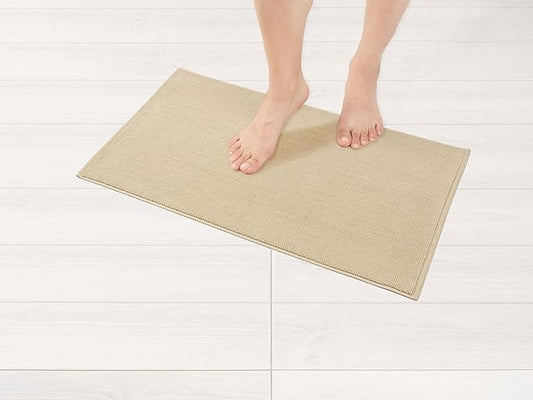 American Soft Linen Bath Rug, 17 in 24 in 100% Cotton Bath Mats Rugs for Bathroom, Slip Reducer Washable Shaggy Form Area Rugs, Beige Bath Rug