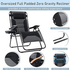 PHI VILLA XXL Oversized Padded Zero Gravity Chair Set of 2, Foldable Patio Recliner, 30