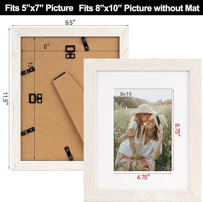 8x10 Picture Frame with Mat for 5x7 Set of 4, Multicolour Wood Grain 8 x 10 Gallery Wall Picture Frames for Tabletop or Wall Mounting(4 Pack, Multicolour)
