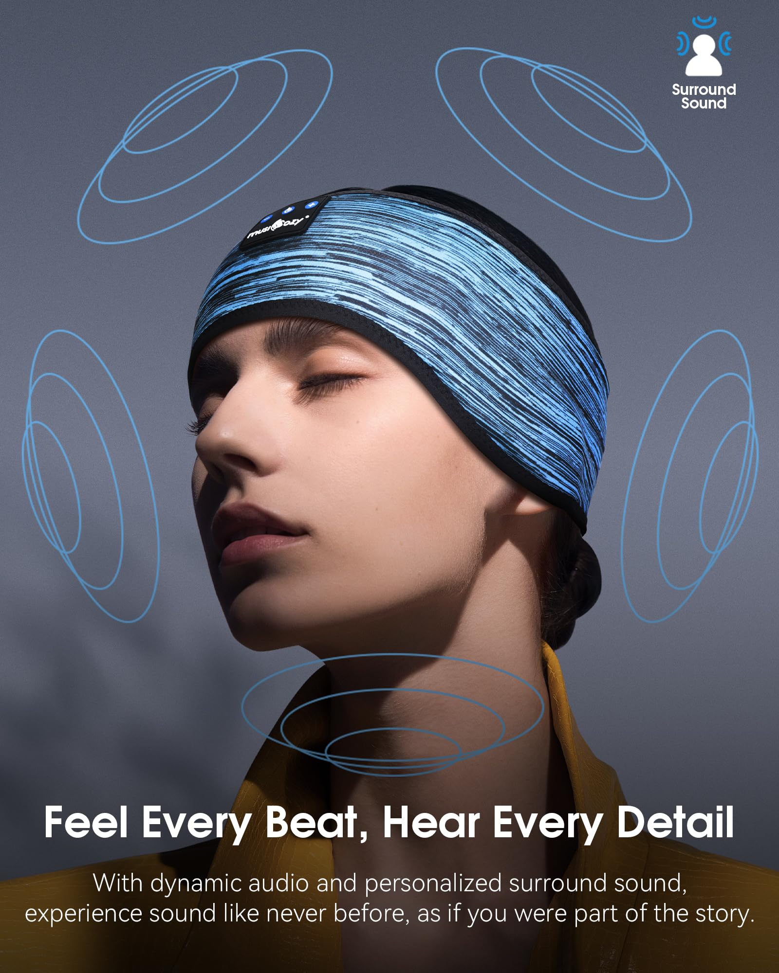 MUSICOZY Sleep Headphones Bluetooth 5.4 Headband, Sports Wireless Earphones Sweat Resistant Earbuds Sleeping Headphone with Ultra-Thin HD Stereo Speaker for Workout Running Cool Gadgets Unique Gifts Dormly