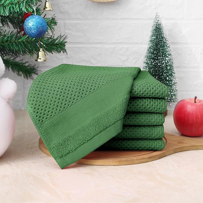 Homaxy 100% Cotton Dish Cloths, 8 Pack - 12 x 12 Inches, Waffle Weave Super Soft and Absorbent Dish Towels Quick Drying Dishcloths, Grass Green