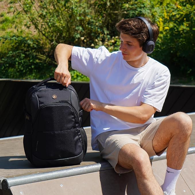 Swissdigital Design Travel Laptop Backpack, 35L Expandable Large College Laptops Backpack with USB Charging Port for Men and Women Fits 17 Inch Notebook, Black | SD1671-01