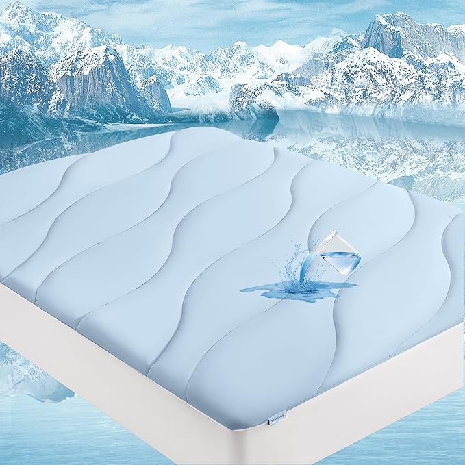 Unikome Ultra Soft Waterproof Queen Size Mattress Pad, Cooling Mattress Protector for Hot Sleepers, 5-Layers Noiseless Washable Mattress Cover with 8"-21" Deep Pocket (Light Blue, 60x80)