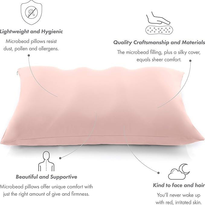Cover Only for Premium Microbead Bed Pillow, X-Large Extra Smooth - Ultra Comfortable Sleep with Silk Like Anti Aging Cover 85% Spandex/ 15% Nylon Breathable, Cooling Cream Peach