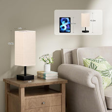 aooshine Linen Black Small Table Lamp - Bedside Lamp for Bedroom, Minimalist Nightstand Lamp with Silver Base, Desk Lamp for Kids Room Dorm