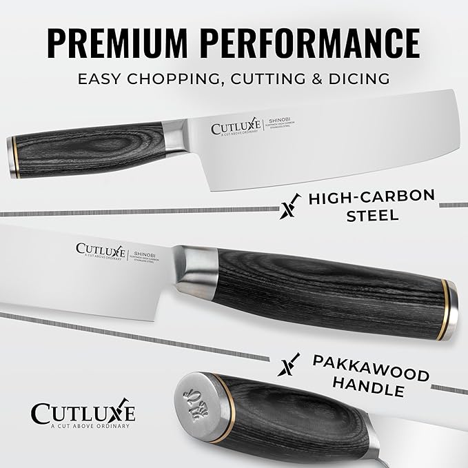Cutluxe Nakiri Knife – Ultra Sharp 7" Vegetable Japanese Knife for Chopping, High Carbon Stainless Steel Blade, Full Tang Pakkawood Handle – Shinobi Series