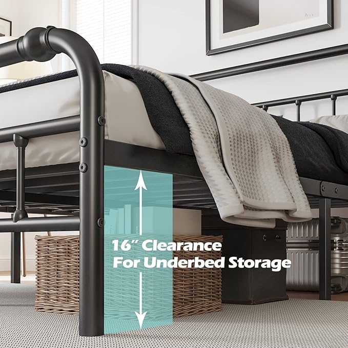 King Size Bed Frame with Headboard and Footboard, 18 Inches High, 3500 Pounds Heavy Duty Metal Slats Support for Mattress, No Box Spring Needed,Noise-Free, Black