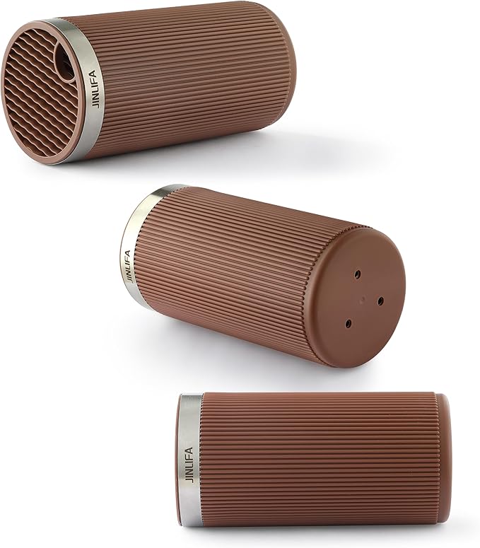 Knife Block Without Knives, JINLIFA Kitchen Knife Holder Block, Universal Knife Storage Organizer Stand Rack for Countertop (Stylish Brown Color)