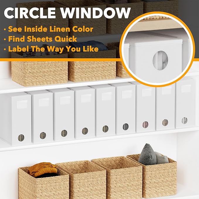 SpaceAid 9 Pack Bed Sheet Organizers and Storage, Foldable Sheet Organizer with Window for Linen Closet, Set Folder Keeper for Queen & King Size Bedding Storage (White)