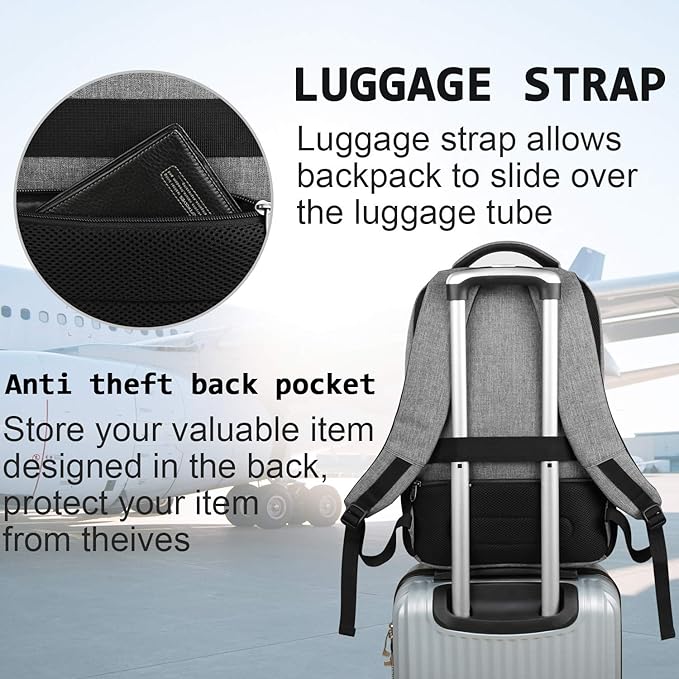 17 Inch Laptop Backpack, Business Anti Theft Slim Durable Laptops Backpack with USB Charging Port, Water Resistant College Computer Bag Gifts for Men & Women Fits 15.6 Inch Notebook-Grey